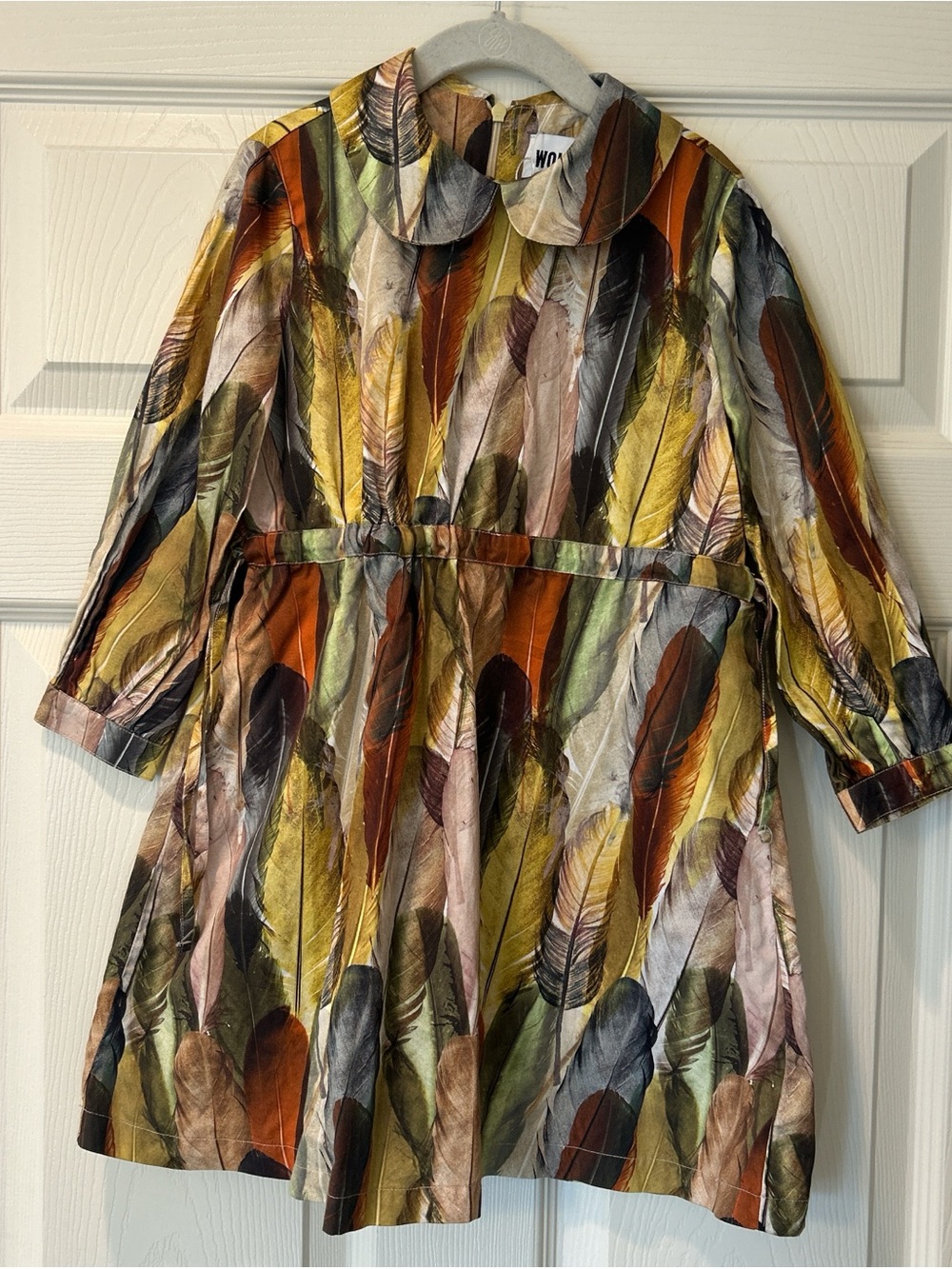 Girls Feather-Print Long Sleeve Dress - Multi